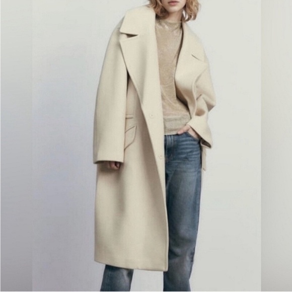 NWT Zara Cream Oversized Wool Coat - Picture 5 of 8